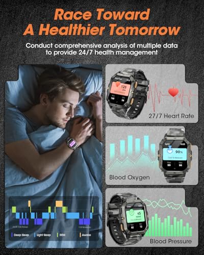 Military Smart Watches for Men (Answer/Make Calls), Watches for Men with Blood Pressure/Heart Rate/Sleep/100+ Sport Modes,...