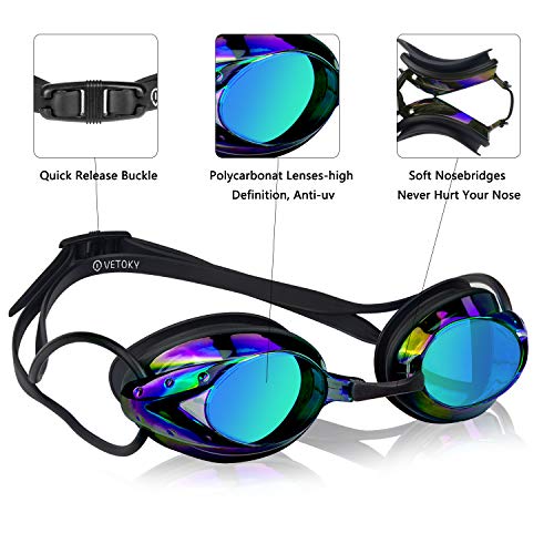 vetoky Swim Goggles, Anti Fog Swimming Goggles UV Protection Mirrored & Clear
