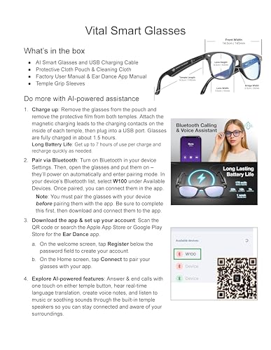 Vital Smart Glasses for Men AI Translation – Open-Ear Bluetooth 5.3 Audio, 164-Language Translator in Phone App Vital Smar...