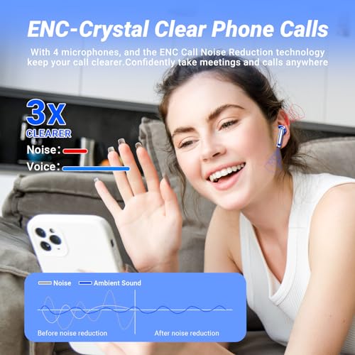 Wireless Earbuds Bluetooth 5.4 Headphones HiFi Stereo 42H Playback in Ear with 4 ENC Noise Cancelling Mic, IPX7 Waterproof...