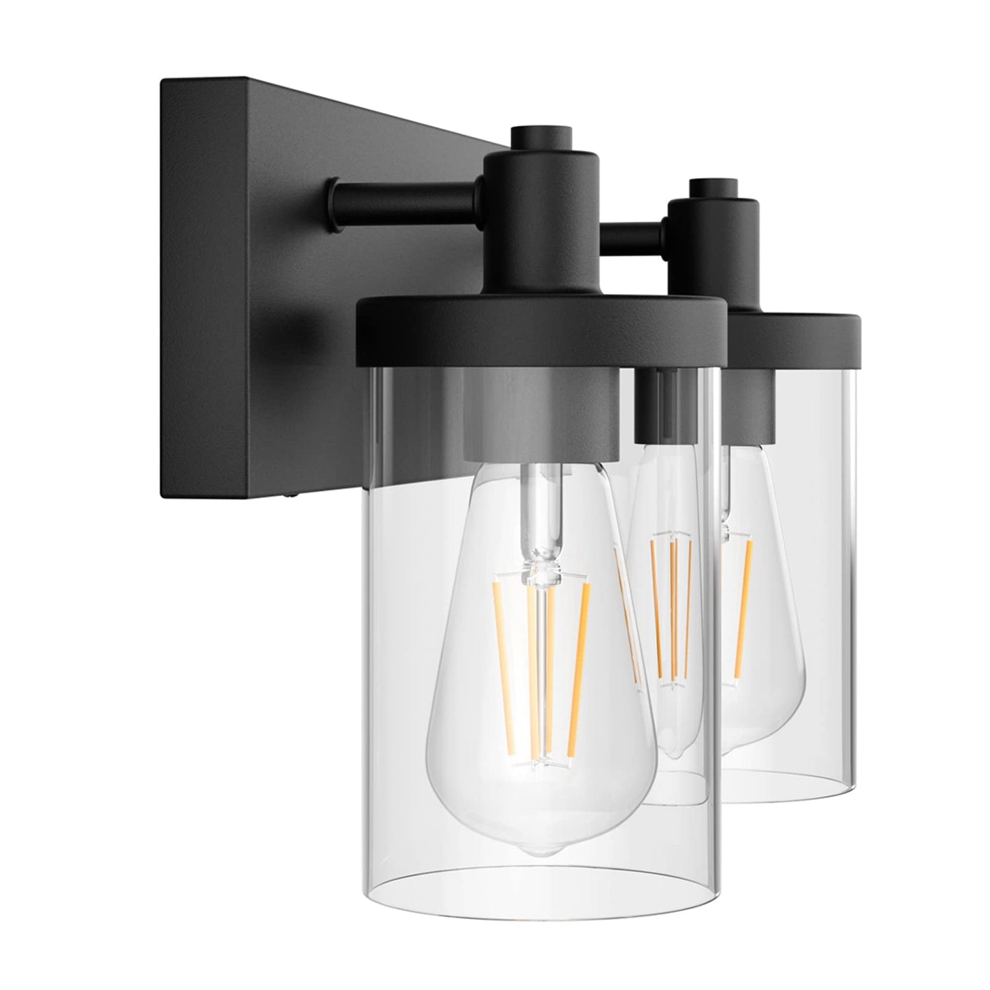 Aipsun Vintage Black Bathroom Light Fixture, 2-Light Industrial Wall Sconce with Clear Glass Shade, Model 1136