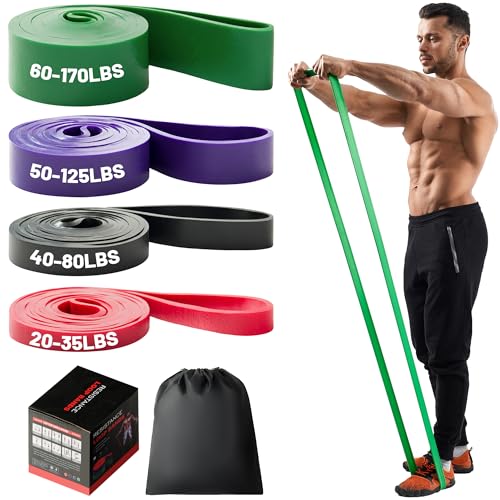 4-Level Resistance Bands Set for Pull Up Assistance, Home Gym - Elastic Silicone Exercise Bands for Physical Therapy, Stre...
