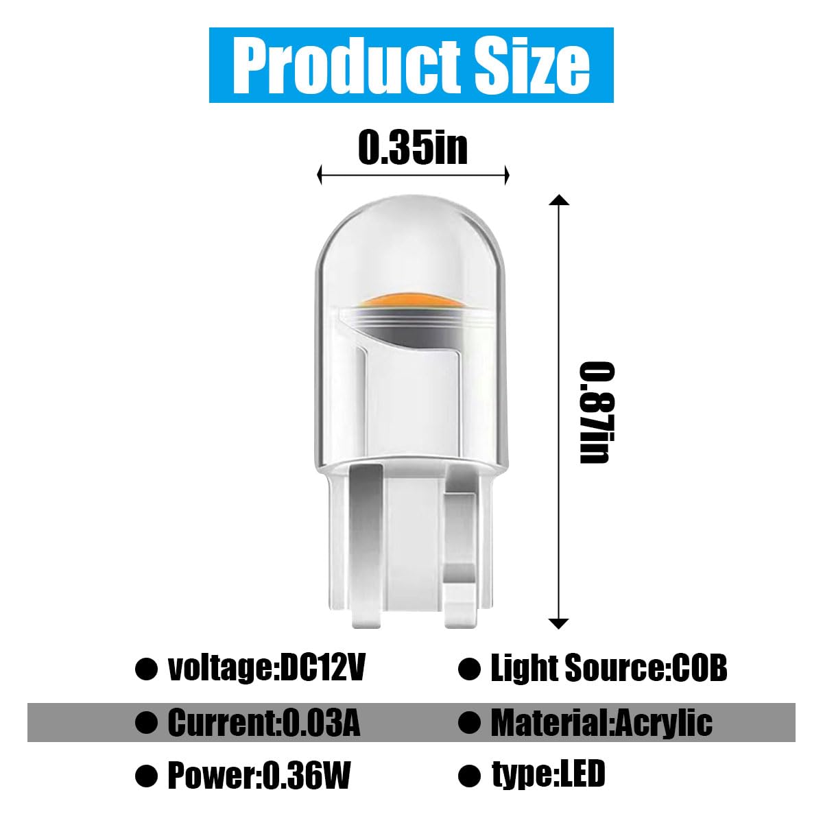 Joycourt 30-Pack Led Light Bulbs, 0.36W T10 6000K, Yellow Wedge Replacement For Dashboard, Dome, Sign & License Plate Lights