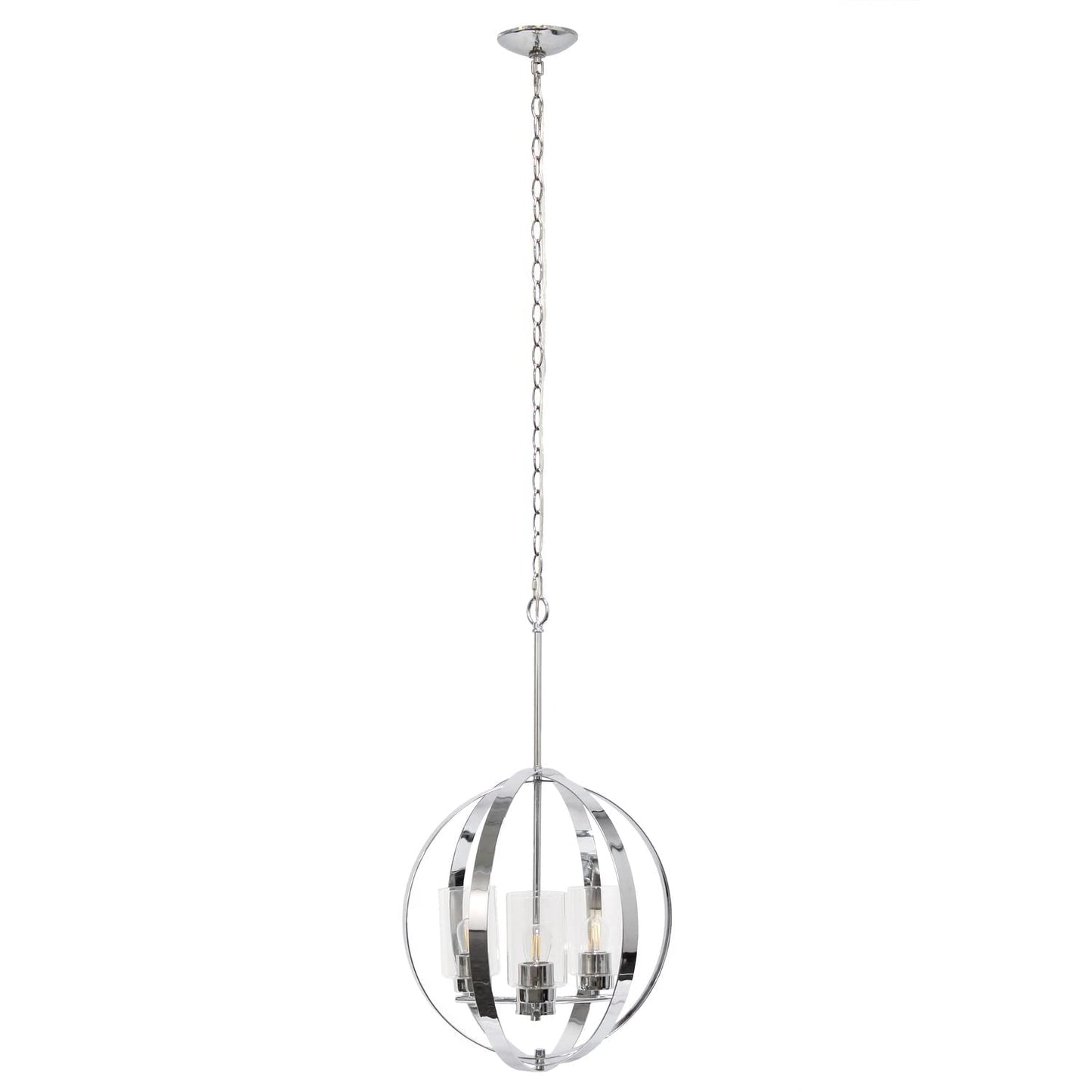 Elegant Designs 3-Light Pendant Light Metal & Glass 18in Chrome PT1021-CHR