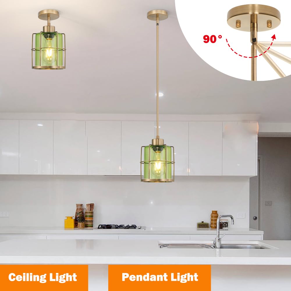 Farmhouse Pendant Lights Kitchen Island Set Of 2  Black Kitchen Pendant Lighting Over Sink  Adjustable Bathroom Pendant Lights  Ceiling Hanging Fixture With Green Glass For Dining Room Hallway