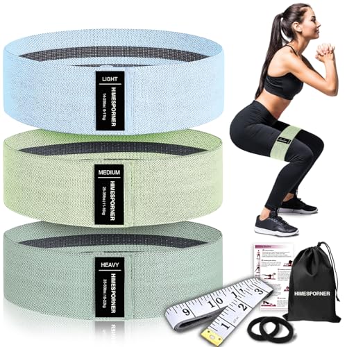HIMESPORNER Wide Fabric Resistance Bands for Working Out, 3 Level Non-Slip Exercise Booty Bands for Women & Men Leg and Gl...