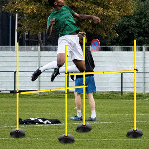 Voodans Adjustable Height Agility Hurdle Set Multi-Function Soccer Trainning Pole Set Coaching Sticks with Rubber Base