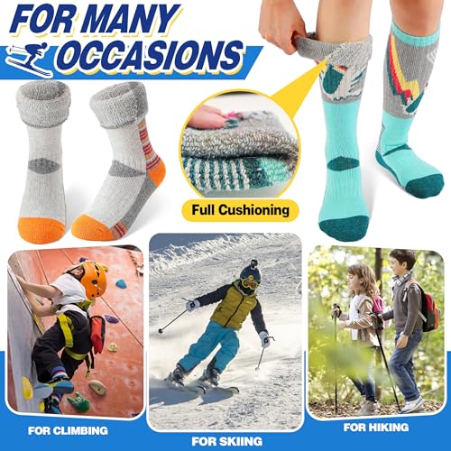 ANTSANG 3 Pairs Kids Merino Wool Ski Socks Boys Girls Thermal Thick Warm Winter Cozy Socks for Skiing Snowboarding