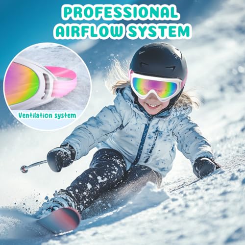 COOLOO 3 Pack Kids Ski Goggles, Anti-fog Snowboard Goggles with UV400 Protection, Snow Goggles for Boys Girls Youth Men Women