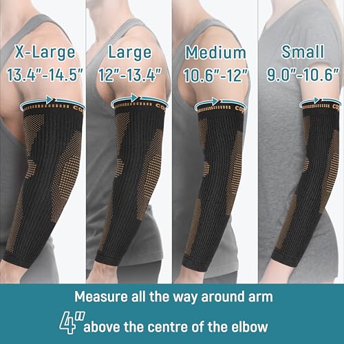 Vlela Copper Elbow Compression Sleeve - Tennis & Golfers Elbow Support Brace, Extends to Forearm for Complete Pain Relief,...