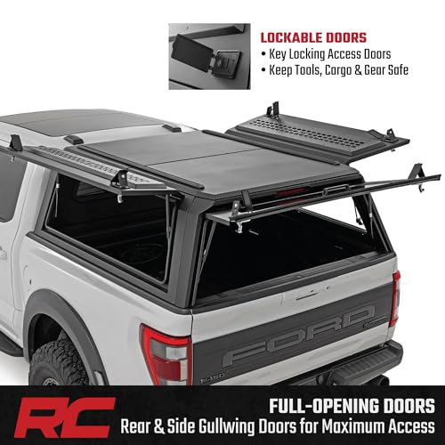 Rough Country Truck Bed Cap Topper for Ford F-150 (2021-2026) 5'7 Bed - Modular Design, Locking Gullwing Access Doors, Mol...