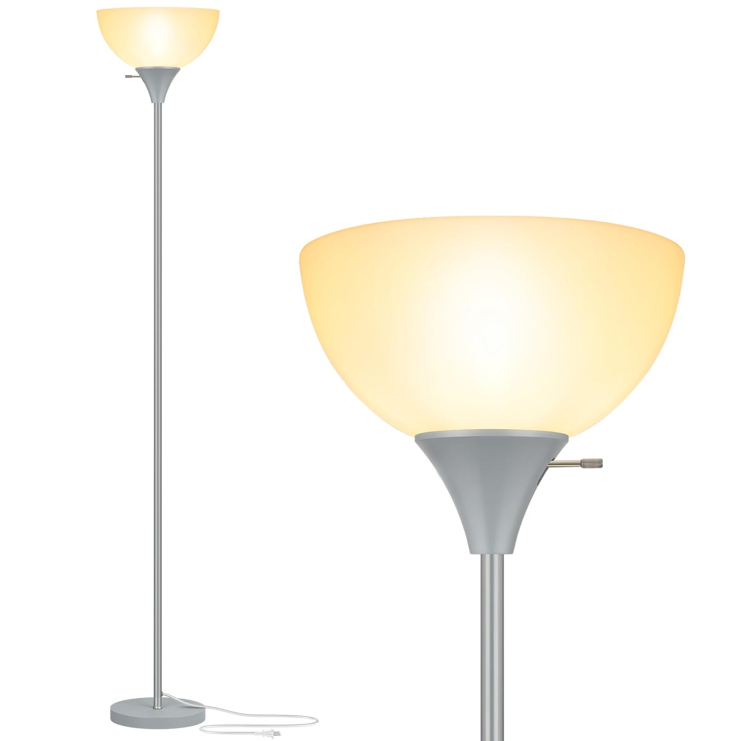 Coucrek Floor Lamp  Led Standing Lamps With White Plastic Shade  Corner Floor Lights For Living Room Bedroom  Rotary Switch  Bulb Not Included  Grey