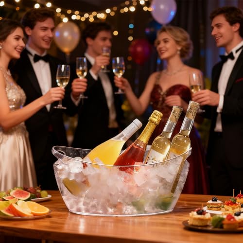 Ice Buckets for Parties, 2 Pcs Clear Acrylic Ice Bucket Bowls, 5.5L Champagne Wine Bucket with Scoops & Wine Bottle Opene...