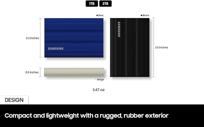 SAMSUNG T7 Shield 2TB Portable SSD, USB 3.2 Gen2, Rugged, IP65 Rated, for Photographers, Content Creators and Gaming, External Solid State Drive (MU-PE2T0R/AM, 2022), Blue