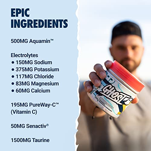 GHOST Hydration, Lemon Crush, 40 Serv, Electrolyte Powder - Drink Mix Supplement with Magnesium, Potassium, Calcium, Vitam...