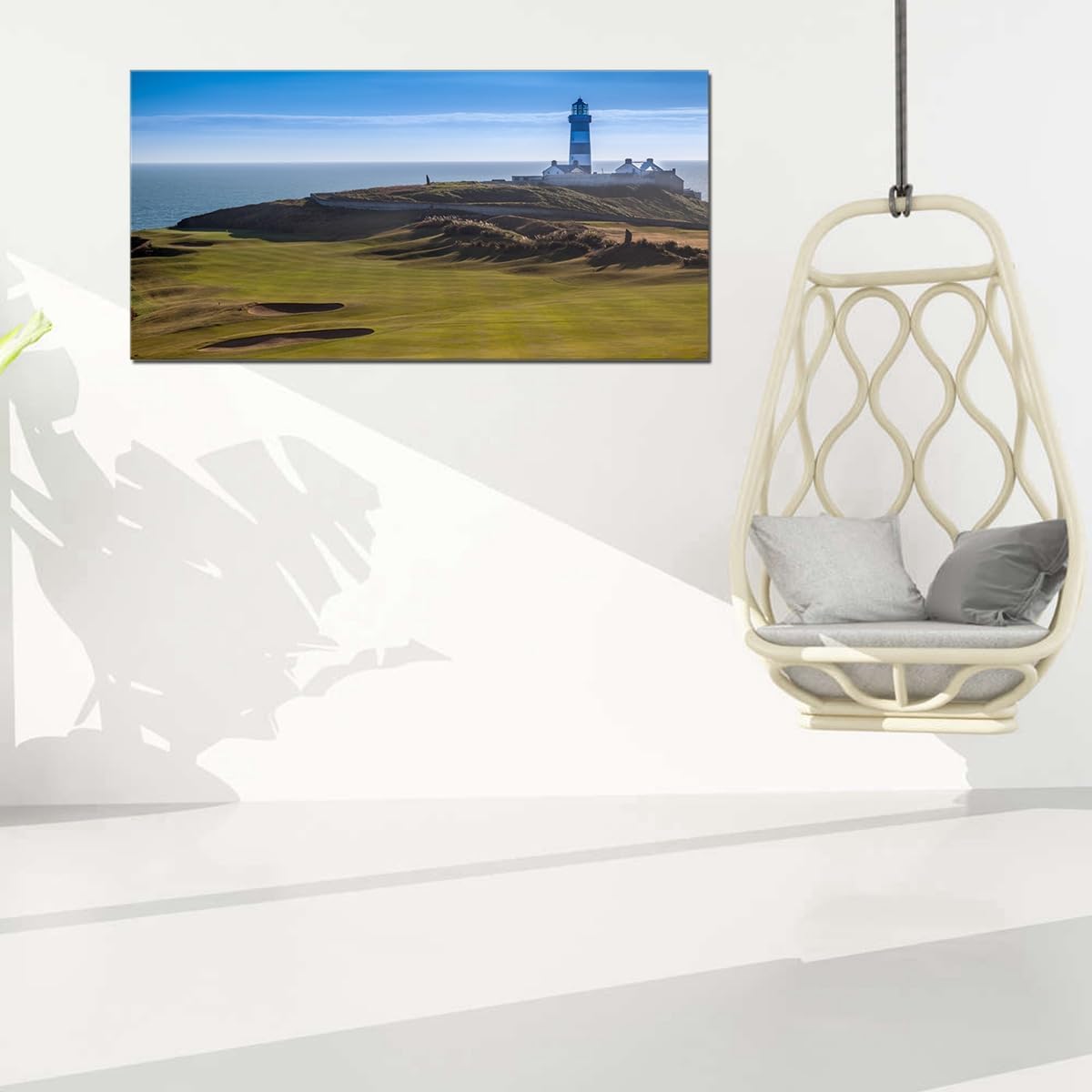 Large Golf Course Wall Art Lighthouse Paintings Golfing Field Landscape Artwork for Living Room Home Office Decor Framed 20x40inch