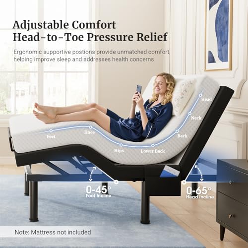 Tami Tami T600 Adjustable Bed Frame Queen Size with Remote & Massage - Electric Beds Bases, Zero Gravity, Dual Side USB, S...