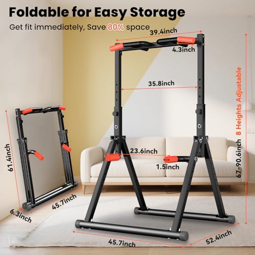 WATBKHE Power Tower Pull Up Dip Station Foldable, Pull Up Bar Station Adjustable, Multi-Function Home Gym, Strength Traini...