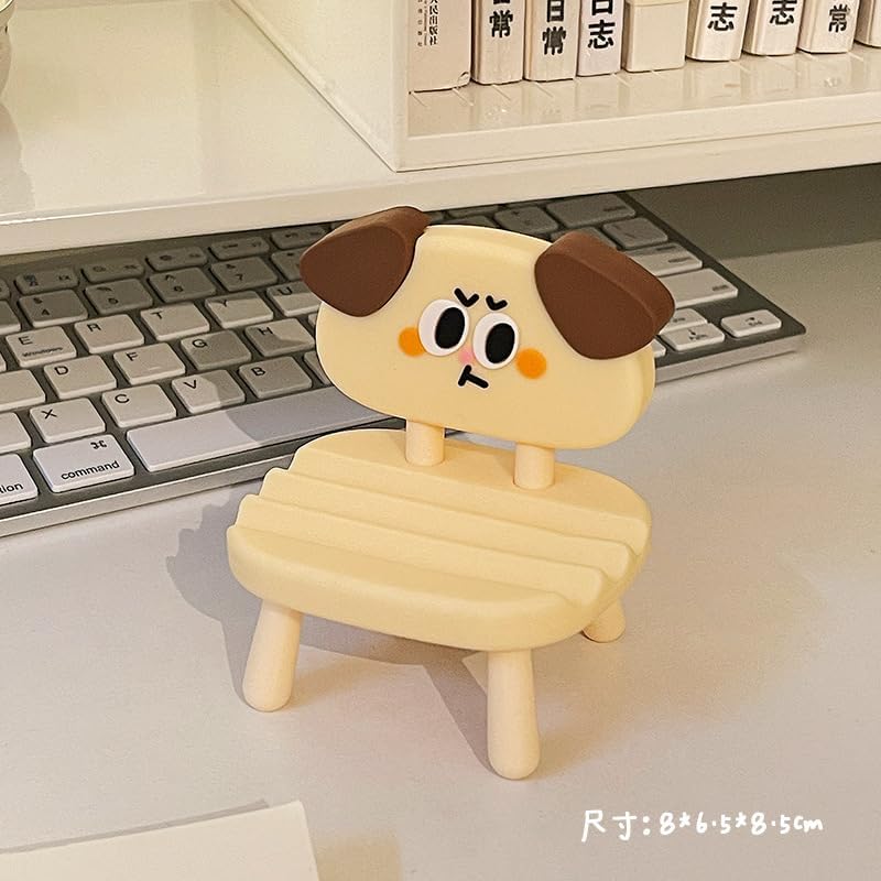 Super Cute Funny Face Animal Chair Cell Phone Stand, Adjustable Mobile Phone Support‌ Holder‌ Cellphone Mount‌ for Desk, Compatible with Phone 17 16 15 14 13, Smartphone, Pad, Tablet-Yellow Dog