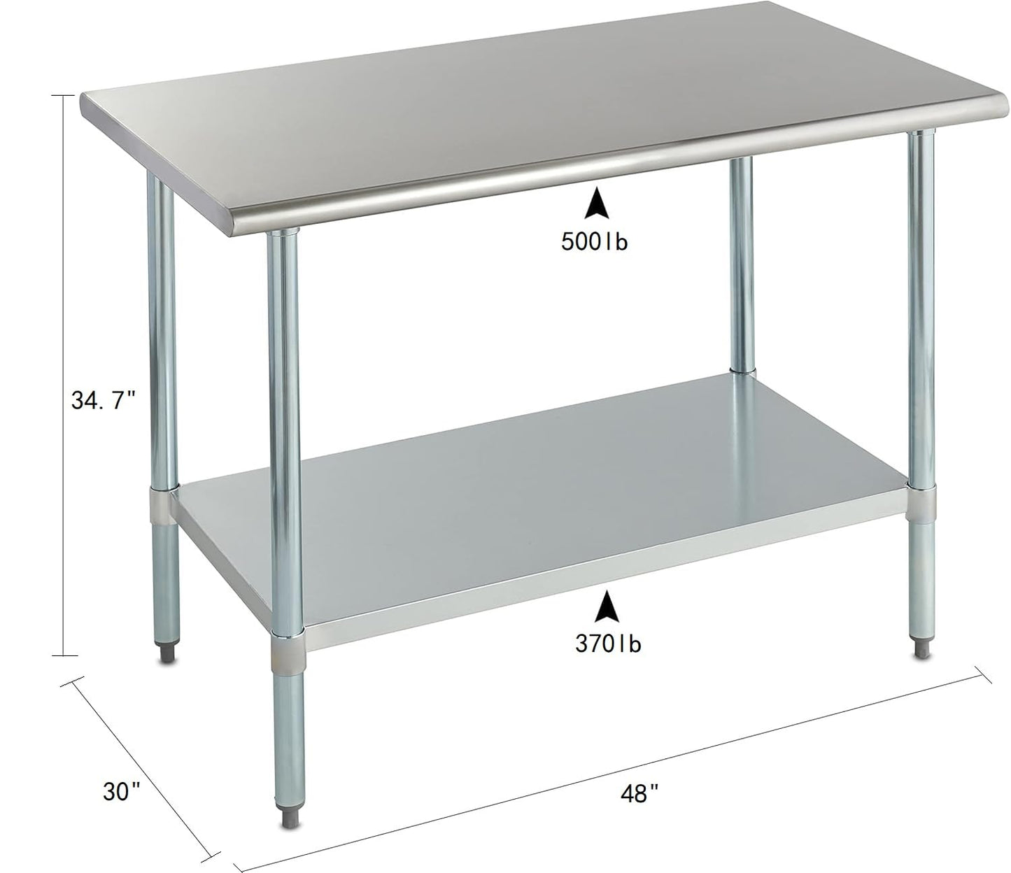 ROCKPOINT Stainless Steel Table for Prep & Work 30x48 Inches, NSF Metal Commercial Kitchen Heavy Duty Table with Adjustable Under Shelf and Table Foot for Restaurant, Home and Hotel