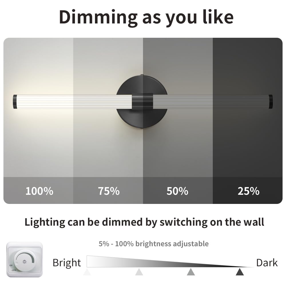Gednbo Bathroom Wall Sconces Set Of 2 Hardwired  Dimmable 5Cct Led Bathroom Light Fixtures Over Mirror  360 Full Lighting 23 Inch Black Vanity Light Bar Modern Wall Sconce For Bedroom Living Room