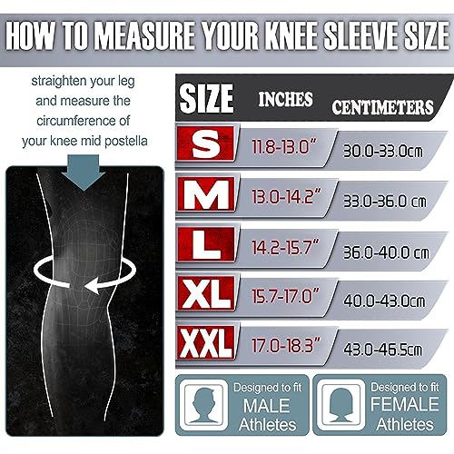 Knee Sleeves (1 Pair), 7mm Neoprene Compression Knee Braces, Great Support for Cross Training, Weightlifting, Powerliftin...