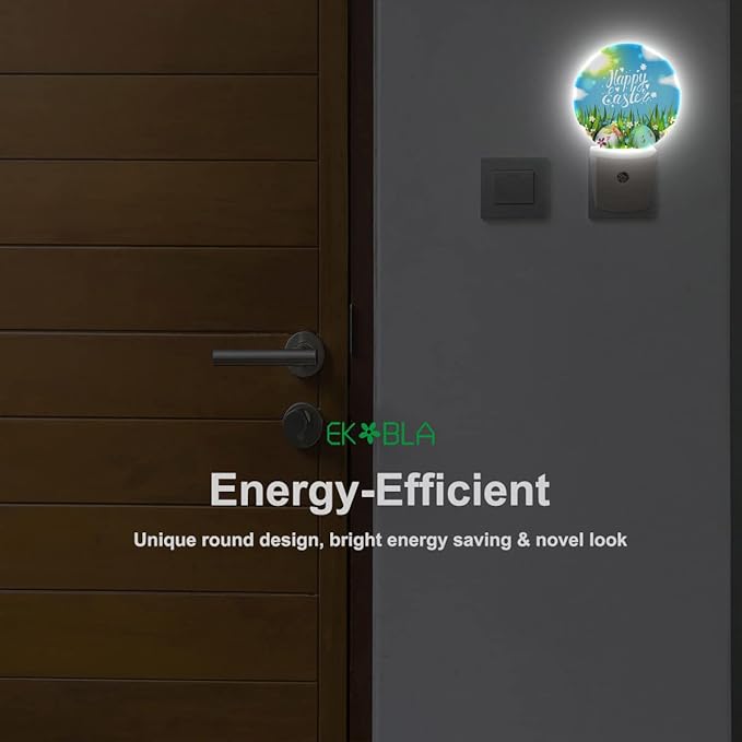 EKOBLA Easter Night Lights Plug into Wall Easter Colorful Eggs on Green Grass LED Dusk to Dawn Plug-in Nightlights Auto Sensor for Men Women Boys Girls