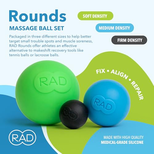 RAD Rounds – 3 Density Yoga Massage Ball Set for Deep Tissue Myofascial Release – Therapy Balls for Feet, Back, Neck, Jaw...