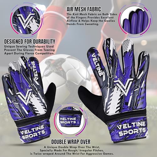 Veltine Sports Soccer Goalie Gloves for Kids Boys Children,Youth & Adult Football Goalkeeper Gloves with Double Wrist Prot...