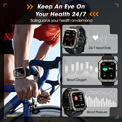 Military Smart Watches for Men(Answer/Make Call), 1.9" Outdoor Sports Fitness Tracker with Heart Rate/Blood Pressure/Sleep...