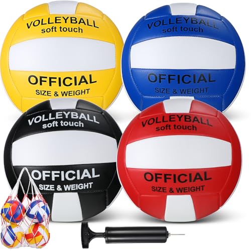 Libima 4 Pack Volleyballs Official Size 5 Soft Waterproof Lightweight Volleyballs Light with Pump and Net Bag for Beginner...