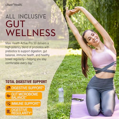 Maxi Health Probiotic Plus Ultimate Prebiotic Advanced Live Probiotics Formula - 50 Billion Live Active Probiotic - 15 Str...