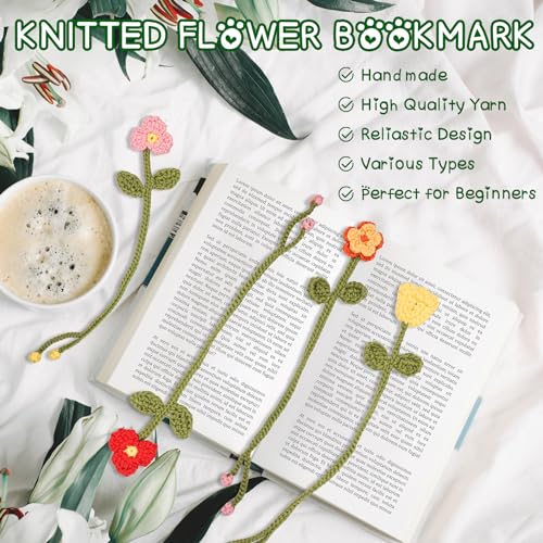 WaldyWop Crochet Kit for Beginners - 8 Flower Bookmarks Knitting Kit w/Step-by-Step Video Tutorials & Soft Yarn, Hook - Wo...