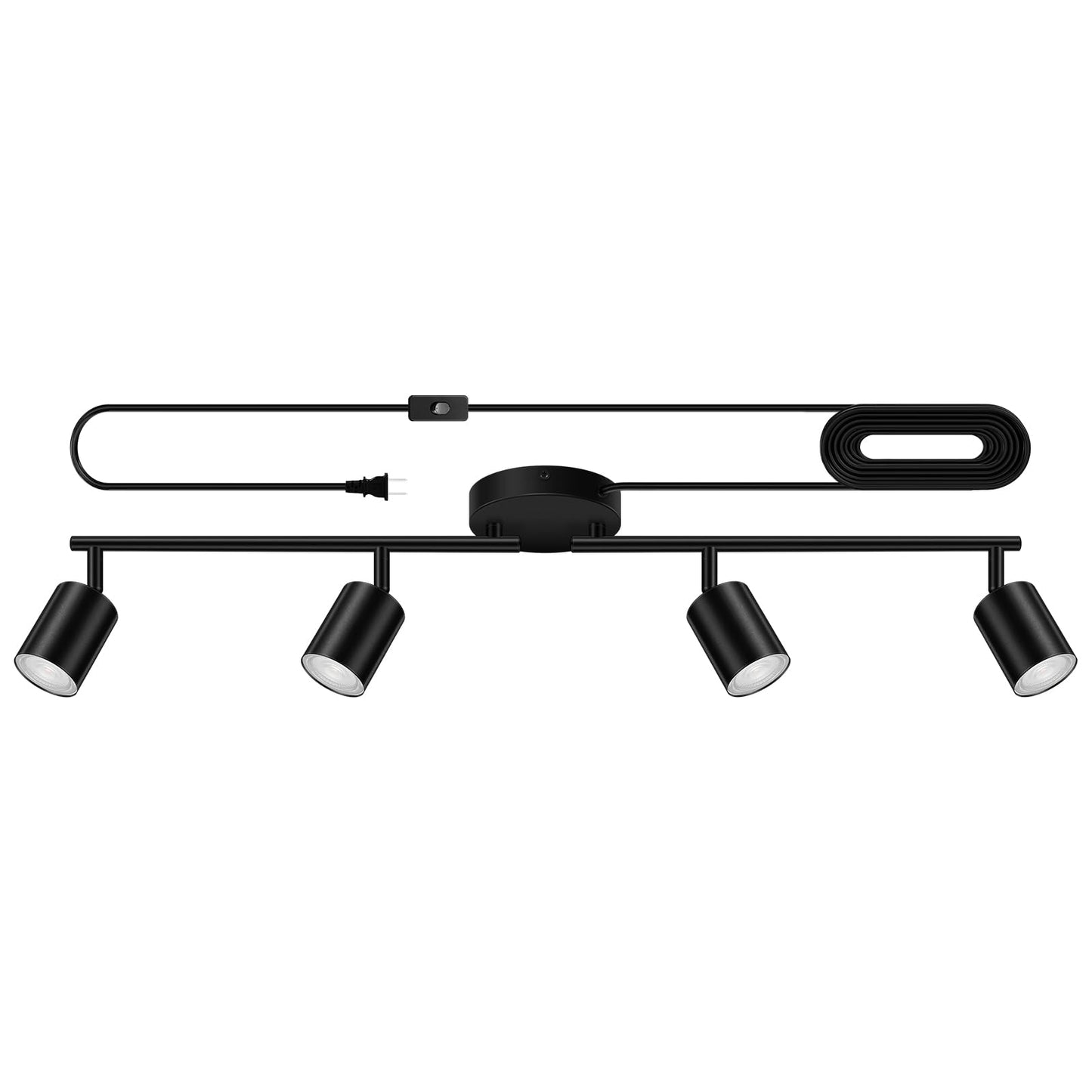 Track Lighting Plug In  Led Track Lighting Fixtures Ceiling Kit  White 6-Light Ceiling Light Plug-In  Wall Light With 14.8Ft Power Cord  Rotatable Kitchen Spotlight For Bedroom(Gu10 Socket  No Bulb)