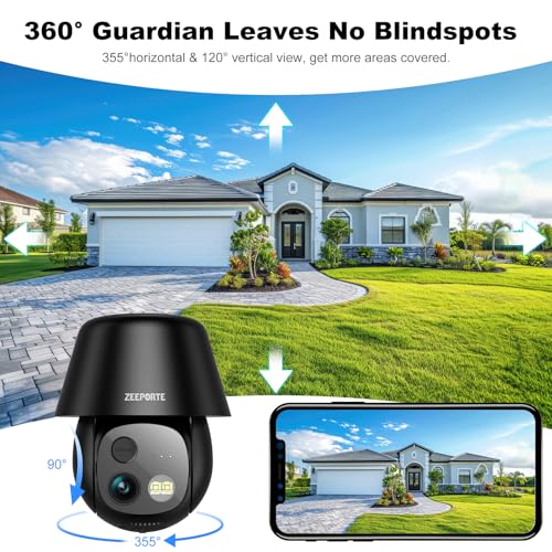 Solar Security Cameras Wireless Outdoor, 2K Pan/Tilt 360° View Solar/Battery Powered WiFi Cameras for Home Security with A...