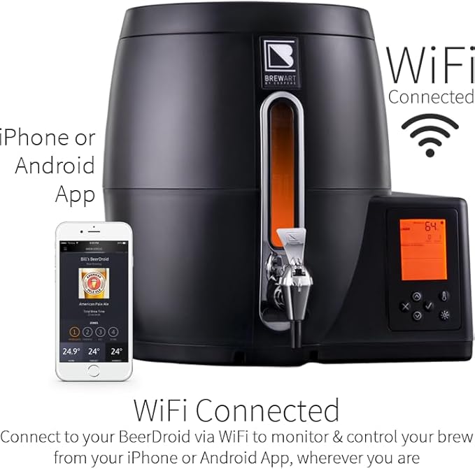 BrewArt Complete Beer Brewing & Dispensing System Bundle | BeerDroid Fully Automated Brewer & BrewFlo CO2-Free Beer Dispenser | 2 5L Kegs & Discovery Pale Ale BrewPrint Included