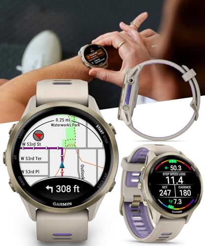 Wearable4U Garmin Forerunner 970 Soft Gold Titanium Smartwatch with French Gray Case and French Gray/Translucent Indigo Ba...