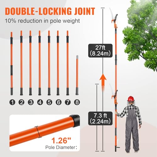 VEVOR Manual Pole Saw, 7.3-27 ft Extendable Tree Pruner, Sharp Steel Blade and Scissors High Branches Trimming, Branch Tri...