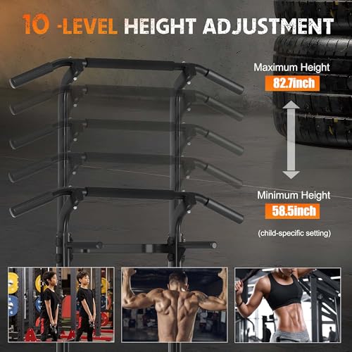Adjustable Pull Up Bar Free Standing, Pull Up Dip Station with 10 Height Levels, Multifunction Dip Station Home Gym, Dip S...