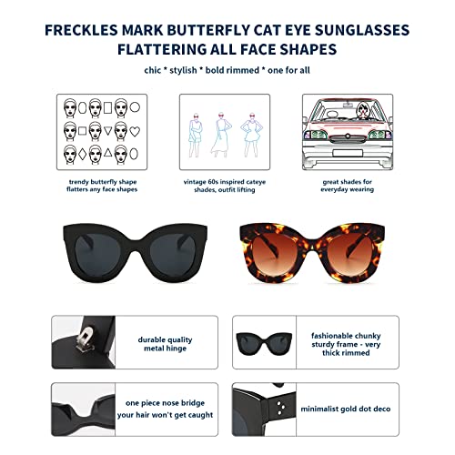 Freckles Mark Thick Fashion Butterfly Sunglasses for Women Trendy Round Cat Eye Sun Glasses
