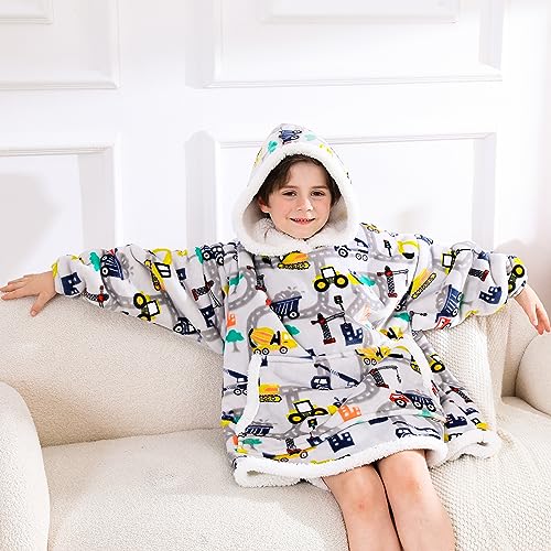 Blanket Hoodie, Sherpa Fleece Wearable Blanket for Kids, Plush Flannel Hooded Blanket, Sweatshirt Gift with Giant Pocket