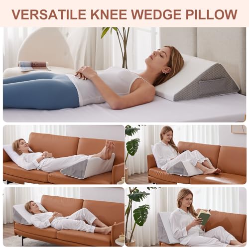 Bedluxe Knee Pillow for Back Sleeping, Leg Pillow Knee Wedge Pillow, Memory Foam Wedge Pillows for Legs Post Surgery, Tria...