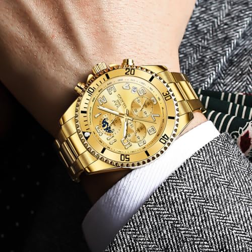 OLEVS Mens Watches Chronograph Luxury Dress Moon Phase Two Tone Stainless Steel Waterproof Luminous Business Calendar Wris...