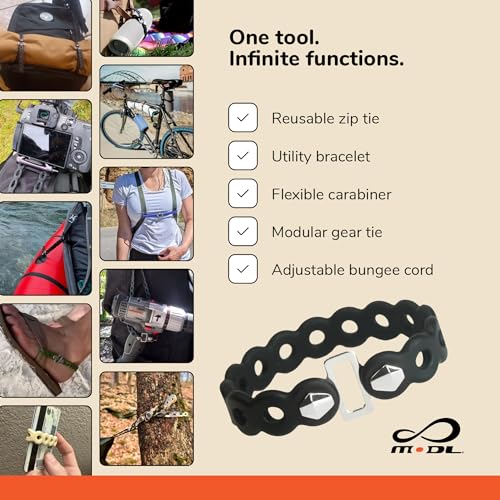 MODL Infinity Tool™ 2.0 Modular Straps (4-Pack) - Flexible Multi-Tool, Gear Strap, Wearable Gadget for Outdoor Adventure, ...