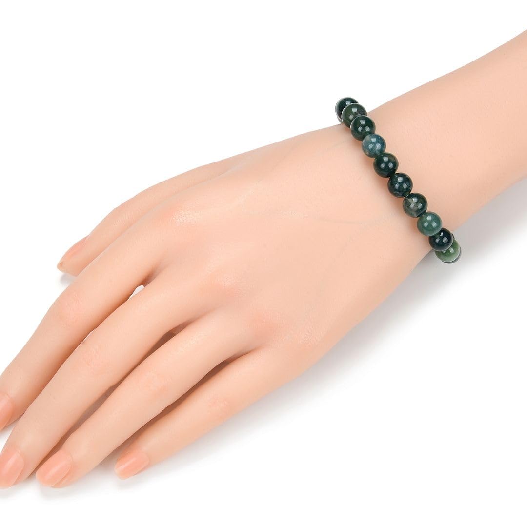 Adabele Real Natural Moss Agate Gemstone Beaded Bracelet 8 inch Stretch Chakra Healing Crystal Stone Jewelry Women Mom Gift (Uni