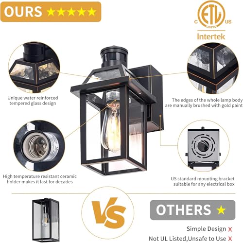 Porch Lights with GFCI Outlet, Dusk to Dawn Outdoor Lights with Outlet, 3 Lighting Modes Exterior Light Fixture Waterproo...