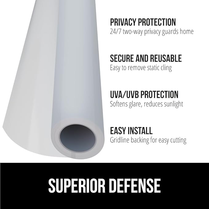 Gorilla Guard Window Privacy Film, Removable Two Way Sun Blocking, 35.4 x 78.7 Inch, Reusable No Residue Stickers, Strong Static Clings to Glass Windows, Decorative Bathroom Door Coverings, Frosted