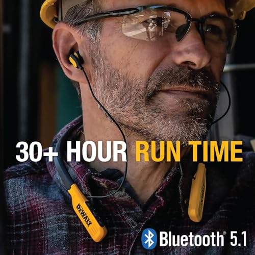 DEWALT Heavy Duty Bluetooth Neckband Headphones, Wireless Around The Neck Earbuds w/ 30H Runtime + Noise Isolation, Secure...
