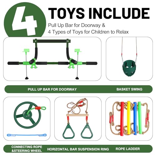 Doorway Swing for Kids & Door Pull Up Bar for Adults - Indoor Kid Swing with 4pcs Accessories - Multi-Function Doorway Gym...