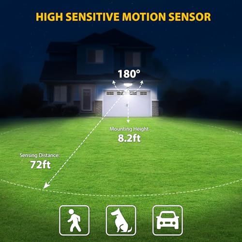 90W 10000LM LED Security Lights Motion Sensor Outdoor Lights, 4 Head Dusk to Dawn, 6500K Daylight Flood Lights Outdoor Mot...